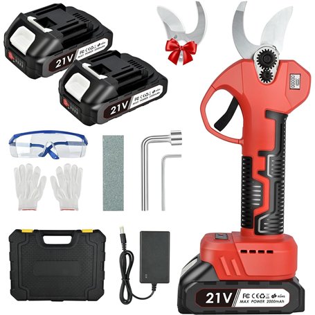 NUZEKY Sécateur Électrique Professionnel 30 mm avec 2 Batteries 21 V/2000 mAh - Sécateur Sans Fil pour Jardinage
