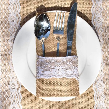 Bodosac Awtlife Lot de 60 porte-ustensiles en toile de jute en dentelle - pour couverts