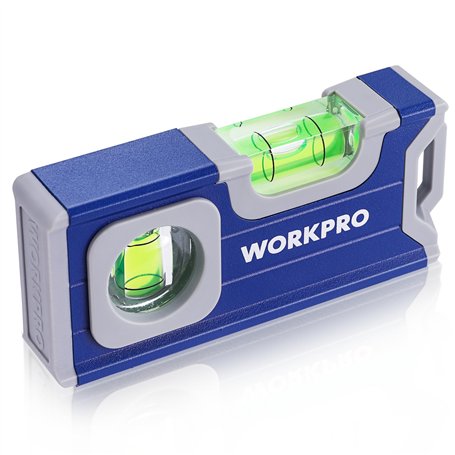 WORKPRO Niveau à Bulle Magnétique de Poche 115 mm - Semelle Aluminium - 2 en 1 Mesure Horizontale et Verticale - Rainure en V po