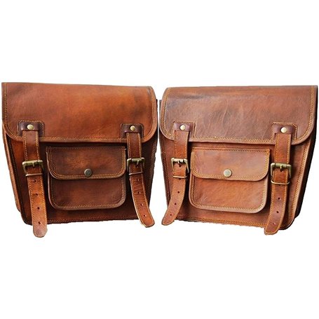 american blue 2X Moto Sac en Cuir Véritable Sac De Selle Vélo en Cuir Messenger Sacoche | Sac À Outils Brun Guidon Sissy Bar Sac