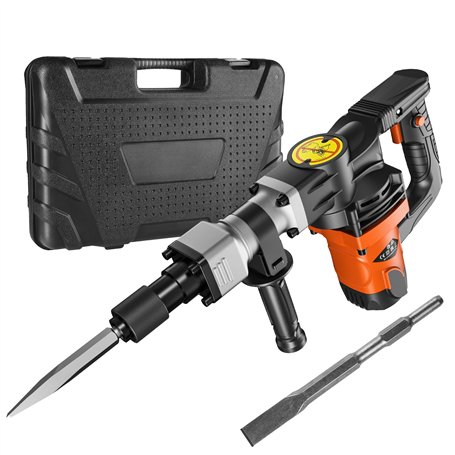 VEVOR Marteau de Démolition 1400 W Marteau-Piqueur 19 J 2900 BPM Marteau Perforateur avec 2 Burins Remplaçables Poignée Rotative