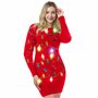 Giggling Getup Robe pull de Noël longue rouge pour femme avec ampoules lumineuses colorées