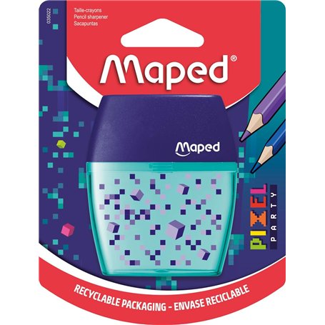Maped - Taille-crayons Shaker Pixel Party - Taille-crayons avec 2 Trous et Réservoir Translucide