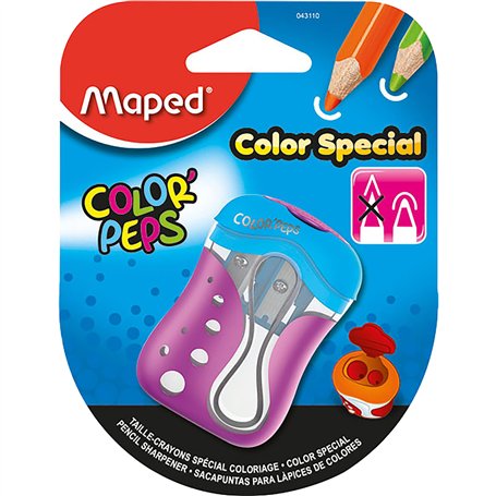 Maped - Taille-Crayon Color’Peps - 2 Trous - avec Réservoir pour Crayons de Couleur - Taille Arrondie - Avec Capot de Protection