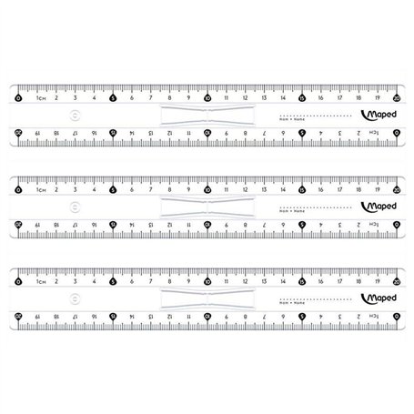 MAPED Lot de 3 Règles plate Double Décimètre Essentials Plastique 20 cm à Poignée
