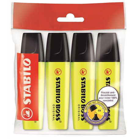 Stabilo F064091 Boss Original Lot de 4 Surligneurs Jaune