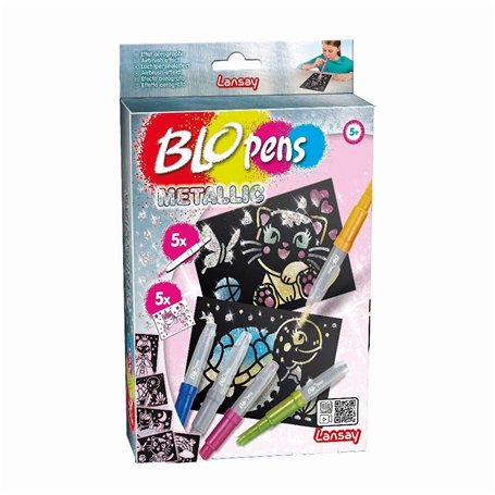 Lansay - BLOPENS - Metallic - Kit Créatif de Dessins et Coloriages pour Enfants dès 5 Ans - Set Complet avec Feutres à Souffler