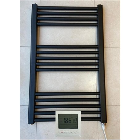 Greened House Sèche-serviettes électrique droit pour salle de bain avec minuteur et thermostat 500 W x 800 h Noir