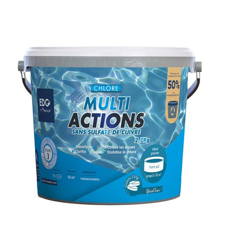 EDENEA EDG by AQUALUX International - Chlore Multi Actions Piscine - Multi Fonctions Action Longue Durée - Galets Compact 135g -