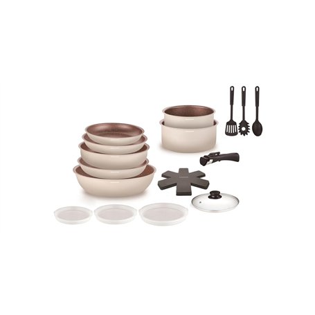 Arthur Martin - Batterie 18 pcs - 3 poêles 20-22-26 cm - 2 casseroles 16-18 cm - 1 sauteuse 24 cm - 1 wok 28 cm - 1 couvercle en