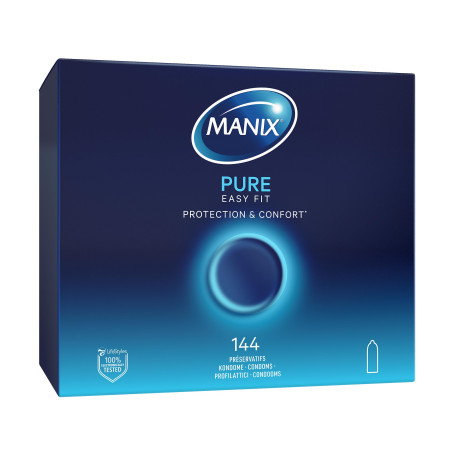 Manix Pure : Boite de 144 Préservatifs Classiques en latex/Préservatifs pour Homme Lubrifiés et Fins de Taille Standard/Largeur
