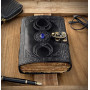 ALCRAFT Journal en cuir fait à la main avec pierre lapis cristal noir triple lune – Livre d'ombres, papier à bord de pont antiqu