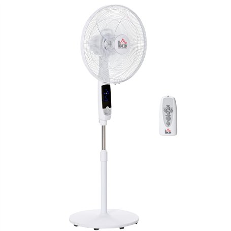 HOMCOM Ventilateur sur pied Ø 42cm 50W télécommande minuterie 3 modes 3 vitesses écran LED puissant silencieux hauteur réglable
