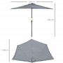 Outsunny Demi-parasol 2,7 x 1,4 m parasol de balcon avec ouverture fermeture manivelle, parasol de jardin extérieur 5 entretoise