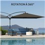 Outsunny Parasol déporté carré 3,6x3,9 m, parasol de jardin extérieur avec manivelle, base croisée, parasol inclinable et rotati