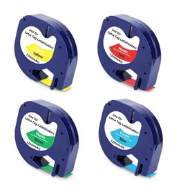4 Rubans pour Étiqueteuse compatible avec Dymo Ruban Plastique 12mm x 4m 91202 91203 91204 91205 LT-110T LT-100H XR
