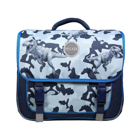Bagtrotter Cartable 38 cm Phileas Dinosaures Bleu - Le Plus Confortable des Cartables - Ergonomie/Confort/Sécurité - Système Sma