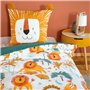 Parure de lit 140x200 cm Enfant - Housse de Couette 140x200 cm + 1 Taie d'oreiller 63x63 cm Motif imprimé Lion Jaune et Vert – S