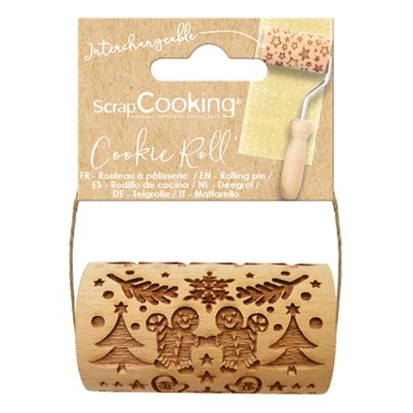 SCRAP COOKING - Mini rouleau bois "Bonhomme pain d'épices" - Décos Empreintes Gravées en Relief - Moule Décoration Biscuits