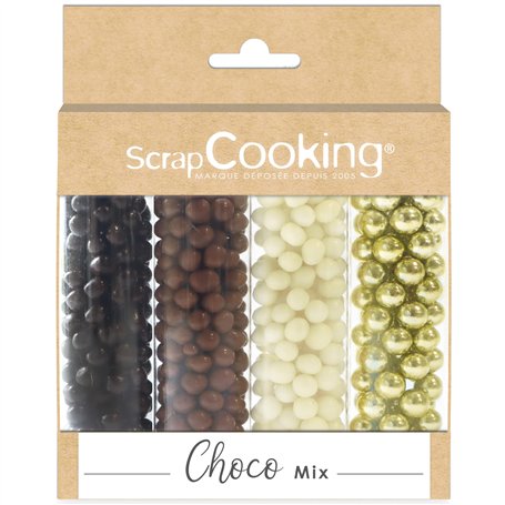 ScrapCooking - Mix Billes Choco & Or - Assortiment 3 Chocolats & Billes Sucrées Dorées - Perles Sprinkles - Décorations Alimenta