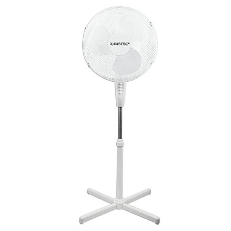 Kamberg - VENTILATEUR 40 CM SUR PIEDS BLANC - 3 VITESSES - OSCILLATION - HAUTEUR REGLABLE - SILENCIEUX - GRILLE SECURISEE - 45 W