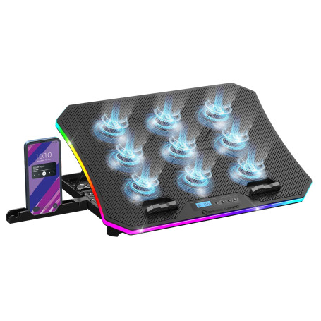 EMPIRE GAMING - Guardian C900 Refroidisseur PC Ordinateur Portable 12’’ à 17’’ RGB Gamer -9 Ventilateurs - Contrôleur LCD -10 Mo
