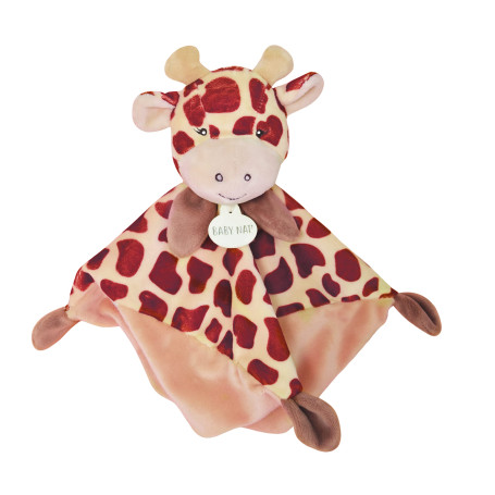 BABY NAT' - Doudou pour Enfant - Peluche Doudou Plat Tikou la Girafe - Marron/Blanc - Doudou Girafe - Compagnon Bébé pour Les Câ
