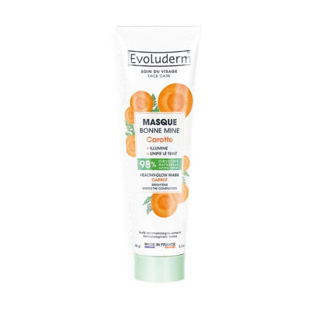 EVOLUDERM – Masque Bonne Mine Carotte – 150 ml – 98% d’Origine Naturelle – Végan – Fabrication Française