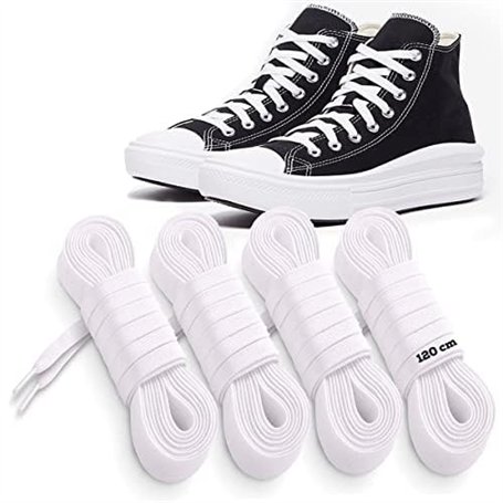 MARKETIFAR Lacets Blancs pour Baskets-4 Paires Lacet Blanc-Lacet Chaussure-Parfait pour Converse Haute-Lacets blancs plats-120 c