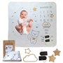 Couverture étape bebe en Français + carte étape en bois personnalisé - tapis mois pour photos - coffret cadeau naissance inclus
