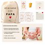 Kit de Survie pour Futur Papa - Boîte à Papa Cadeau de Naissance - Pochon en Coton Bio avec Cartes à Gratter & Bons Joker - Idéa