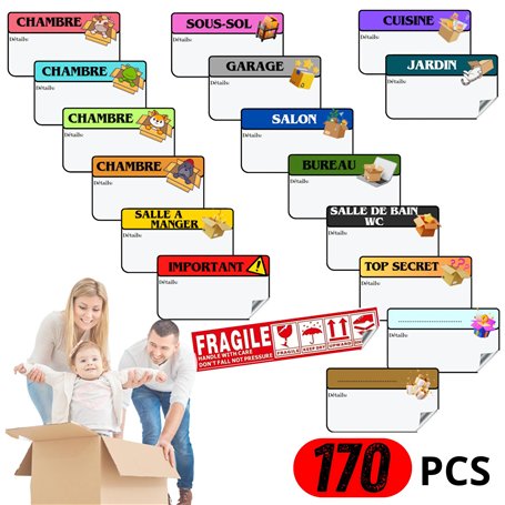 Étiquettes Expédition déménagement Autocollants préimprimées 16 models avec code couleur adhésives | fragile attention pour car