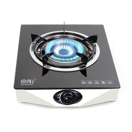 NJ NGB-S1 Réchaud gaz Portable Intérieur - Plaque de cuisson Gaz Autoportante en Verre Noir à Gaz avec Brûleur GPL pour Caravane