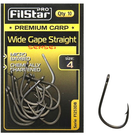 PRO Filstar Lot de 10 hameçons de pêche à la carpe Wide Gape Straight N4 - Accessoires de pêche à la carpe - Accessoires de pêch