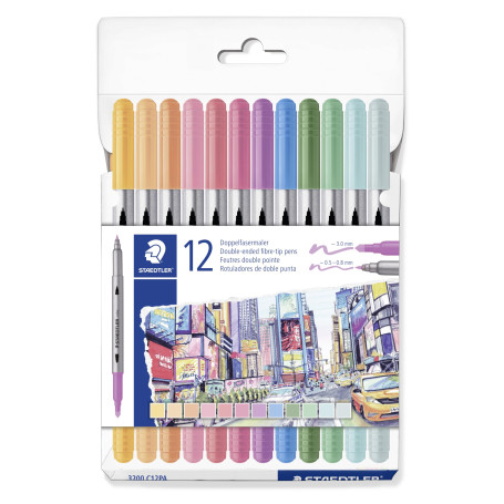 STAEDTLER 3200 C12PA Lot de 12 stylos de coloriage Design Journey à double pointe Largeur de trait 0