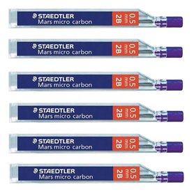 STAEDTLER Recharges de mines pour crayons Mars Micro Carbon 250 0.5mm 2B - Emballage de 6 tubes (72 dérivations) 2B STAEDTLER Recharges de mines pour crayons Mars Micro Carbon 250 0.5mm 2B - Emballage de 6 tubes (72 dérivations) 2B