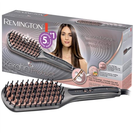 Remington Brosse Lissante Ionique [2en1: Lisseur & Brosse à Cheveux] Keratin Protect (Soin Kératine & Huile d'amande