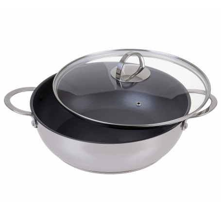 Poêle Gräwe Ø 28 cm en acier inoxydable - Sauteuse à revêtement avec 2 poignées et bord verseur - Compatible avec l’induction -