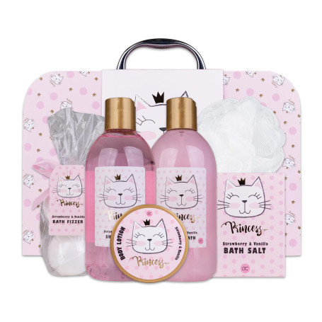 Accentra - Set cadeau Princess Kitty pour filles & femmes - Kit douche 7 pcs avec bain moussant