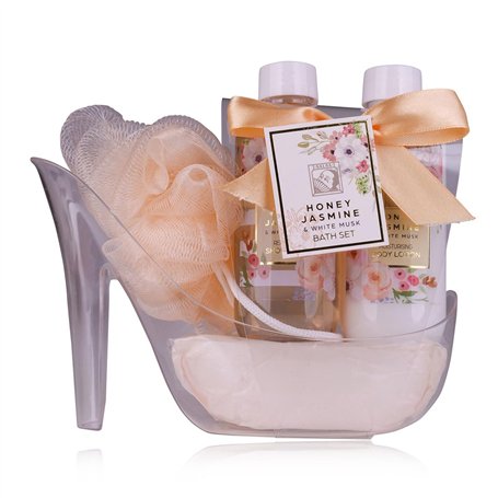 Accentra - Set de douche cadeau pour femmes HONEY JASMINE dans de beaux pumps - Kit soins 3 pcs avec gel douche