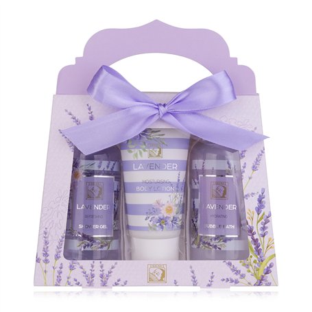 Accentra - Set de douche cadeau pour femmes LAVANDE dans caisse-cadeaux - Kit soins 3 pcs avec gel douche