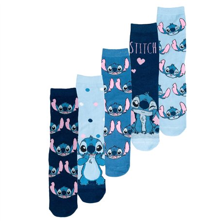 United Labels Disney Lilo & Stitch Lot de 5 paires de chaussettes pour femme Bleu 38-43