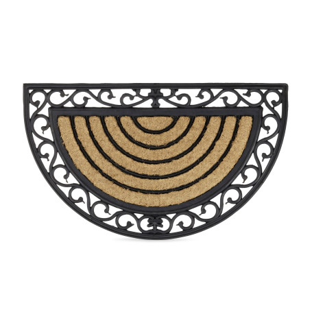 Relaxdays Paillasson fibres de coco 75x45 cm tapis de sol antidérapant demi-rond rayé motifs résistant aux intempéries