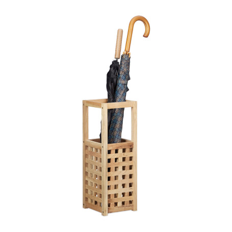 Relaxdays 10020655 Porte-parapluies en bois support en bois de noyer carré HxlxP: 50 x 18 x 18 cm