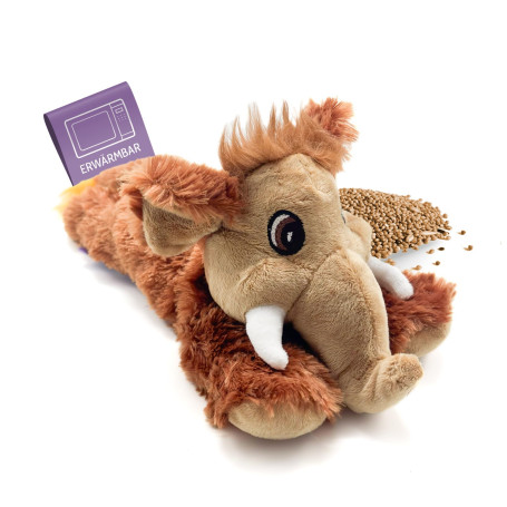 Habibi 1618 Coussin chauffant en peluche pour enfants et adultes – Mammouth avec garnissage en millet