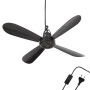 Bestlivings Ventilateur de plafond portable noir (câble XXL de 5 m) avec fiche et interrupteur