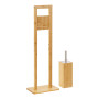 [en.casa] Set de Porte-Papier Toilette sur Pied Support Brosse Amovible Ensemble Meubles WC Stylé Bambou Acier Inoxydable Plasti