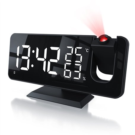 CSL - Radio-réveil numérique - Réveil à Projection - 7 Touches - 2 alarmes - Projection et lumière - Variateur de Voiture - Mémo