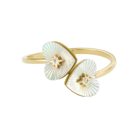 Fossil Femme Radiant Love Bague Toi Et Moi en acier inoxydable doré avec cœur en nacre