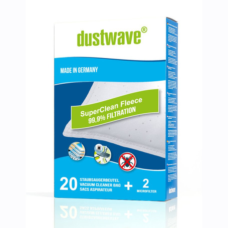 Dustwave® Lot de 20 sacs d'aspirateur pour aspirateur traîneau Moulinex B 47 / B47 Qualité supérieure Fabriqué en Allemagne